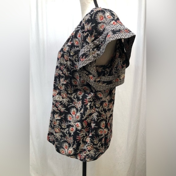 Joie Laurina Floral Red White Red Flutter Short Sleeve Top V-Neck Shirt Small - Picture 4 of 16